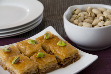 Baklava with Pistachios and Plates