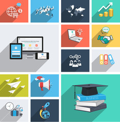 Vector collection of modern flat icons with long shadow.