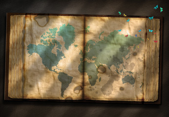 Fototapeta na wymiar Old Tome with World Map