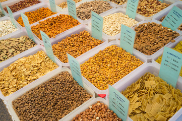 Dried fruit on a market stall