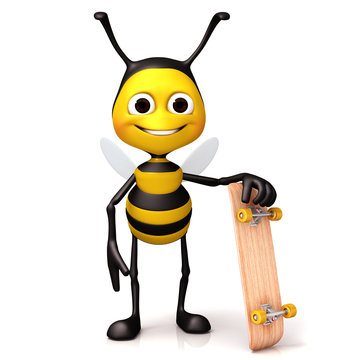 Bee hold a skate board