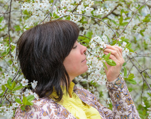 portrait of brunette cherry orchard