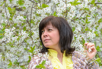 portrait of brunette cherry orchard