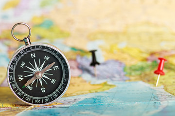 compass on the tourist map