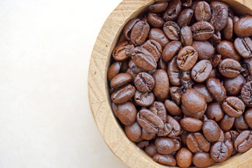 Coffee bean in wooden bucket