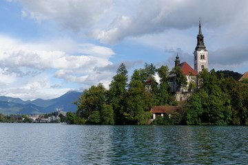 Church on an island on Bled lake