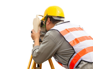 close-up of Surveyor engineer making measure