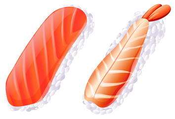 A meat and a fish sushi