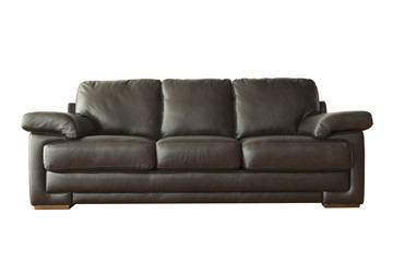 Black leather sofa (couch) isolated on white