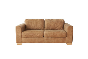 Brown leather sofa isolated on white background