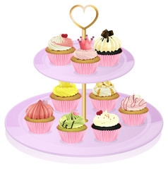 A cupcake stand with cupcakes