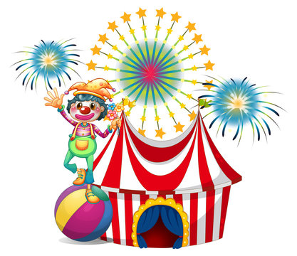 A clown near the circus tent