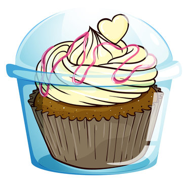 A cupcake inside the disposable container