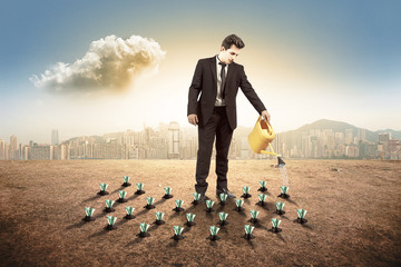business man growing up single money sprout