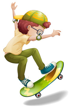 An energetic boy skating