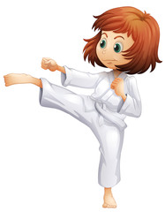 A young woman doing karate