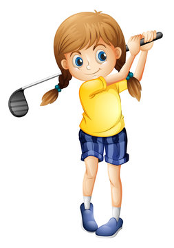 A sporty girl playing golf