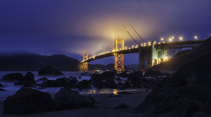 famous Golden Gate Bridge, San Francisco at night, USA - obrazy, fototapety, plakaty