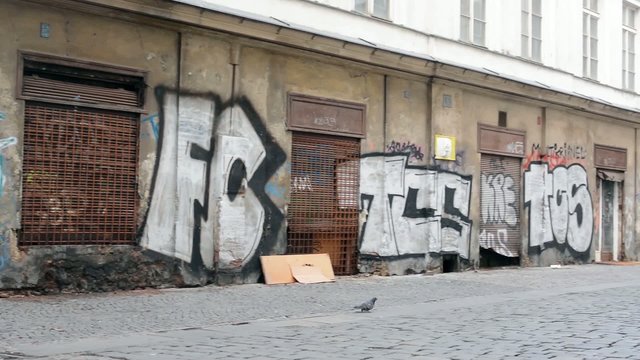 Dirty old streets with graffiti