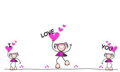 I love you muñecas con corazones.