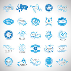 Water And Drop Icons Set - Isolated On Gray Background