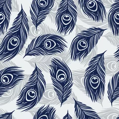 Wall murals Peacock Seamless  pattern with hand drawn feathers peacock.