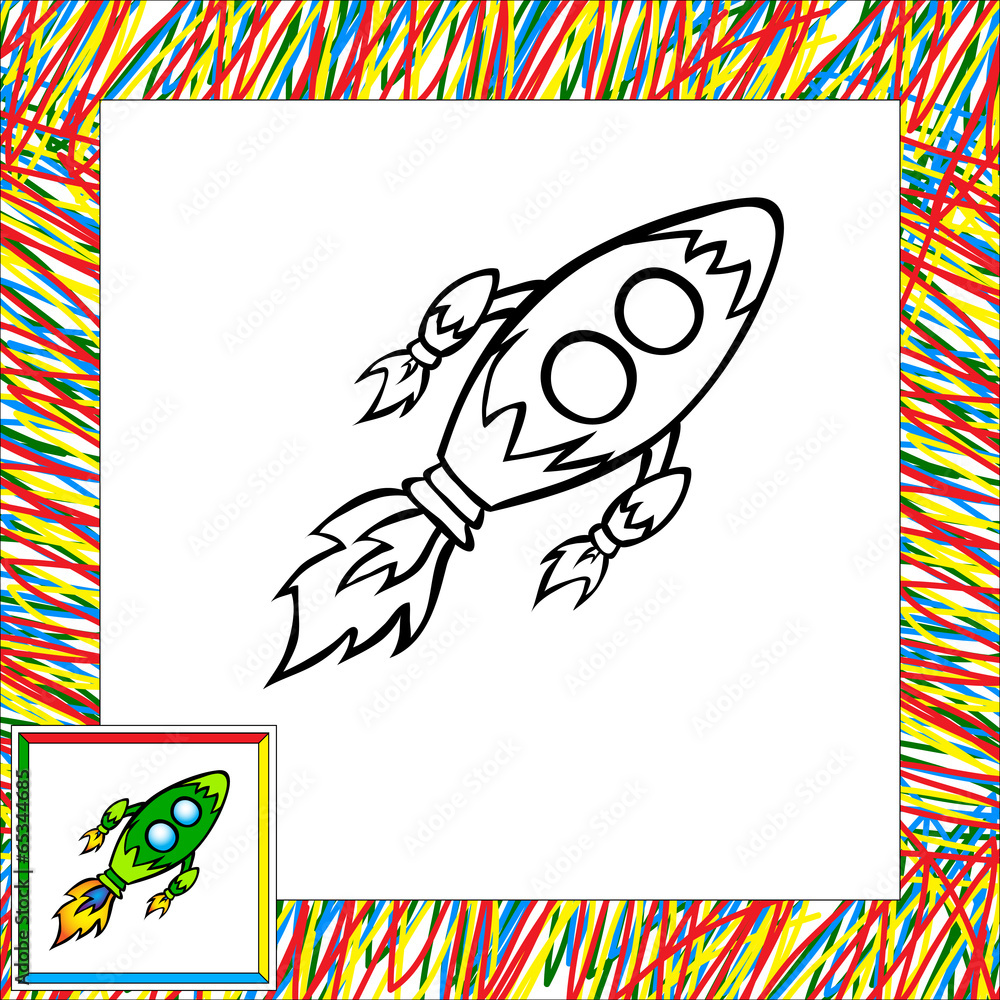 Wall mural Cartoon vector rocket (third). Coloring book