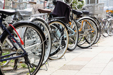 Fototapeta na wymiar Lot of Bicycles parking at Tokyo, Japan