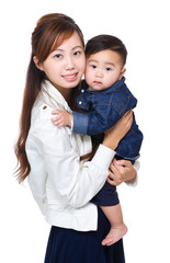 Mother holding baby boy