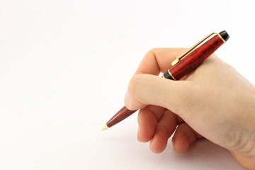 Hand writing with a sleek pen