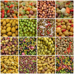 collage with olive salads