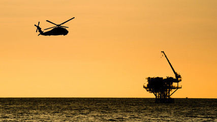 oil platform silhouette on the sea