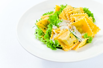 ravioli with white sauce