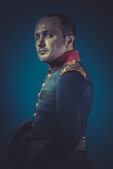 former general of the Spanish army, blue coat and gold epaulette