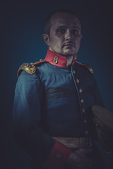 Leadership, general of the Spanish army, blue coat and gold epau