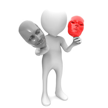 3d man with sad and happy masks