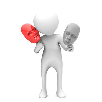 3d man with sad and happy masks