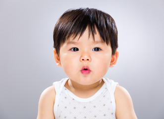 Naklejka premium Asian baby boy pout lip