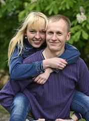 Boy and girl having fun in the city park