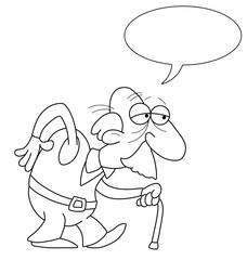 Monochrome outline cartoon old man