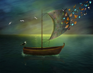 fantastic boat with butterflies