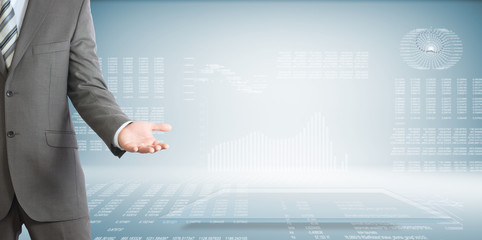 Businessman raised his open palm