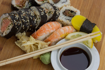 traditional japanese sushi and rolls set - 65358676
