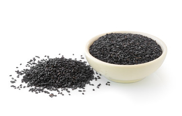 sesame in bowl isolated on white background