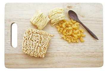 Instant noodle, macaroni, dried noodle isolate on white
