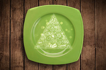 Hand drawn food pyramid on colorful dish plate