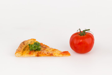 a slice of pizza and red tomato