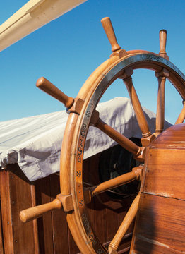 Steering wheel of old sailing vessel