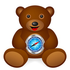 Teddy bear compass on a white background. Vector illustration.