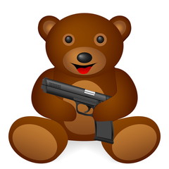 Teddy bear pistol on a white background. Vector illustration.